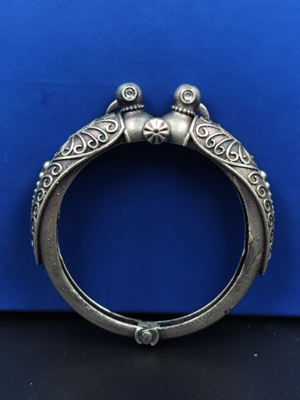 Peacock Kada Bangle - Traditional Silver Replica Openable Bracelet - Image 5