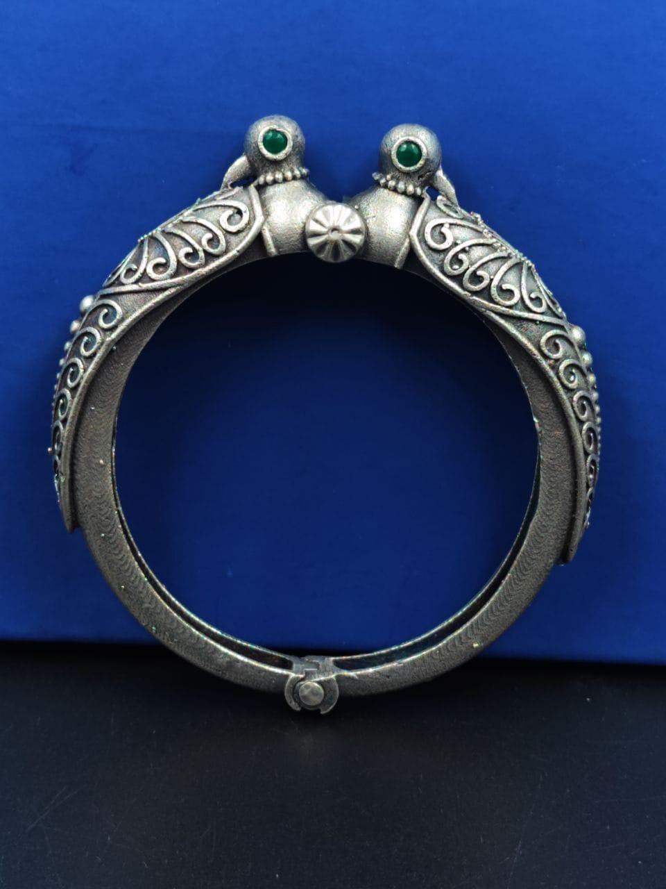 Peacock Kada Bangle - Traditional Silver Replica Openable Bracelet