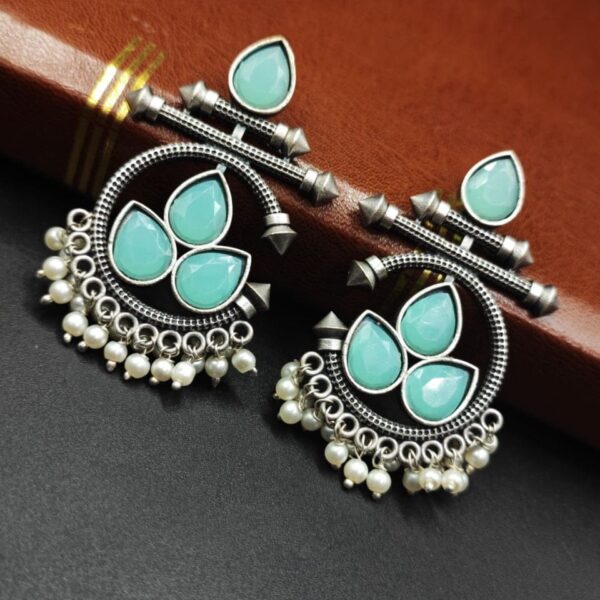 Designer Oxidised Silver Look aLike Unique Dangler Earrings - "Mint"