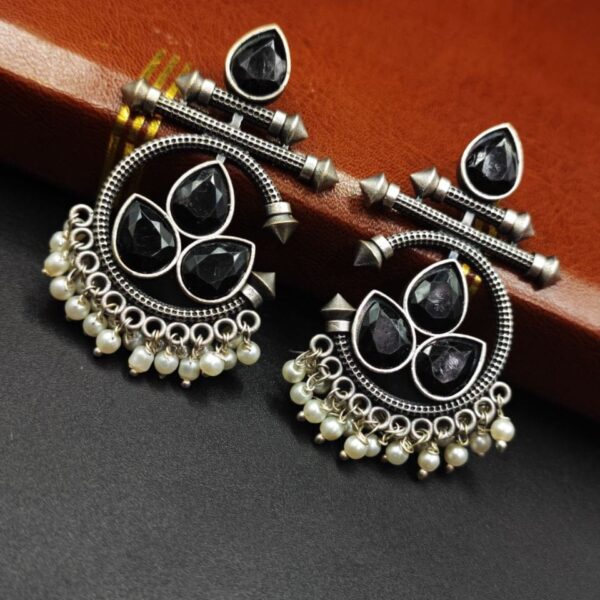 Designer Oxidised Silver Look aLike Unique Dangler Earrings - "Black"