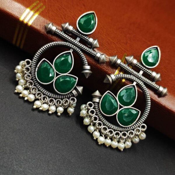 Designer Oxidised Silver Look aLike Unique Dangler Earrings - "Green"