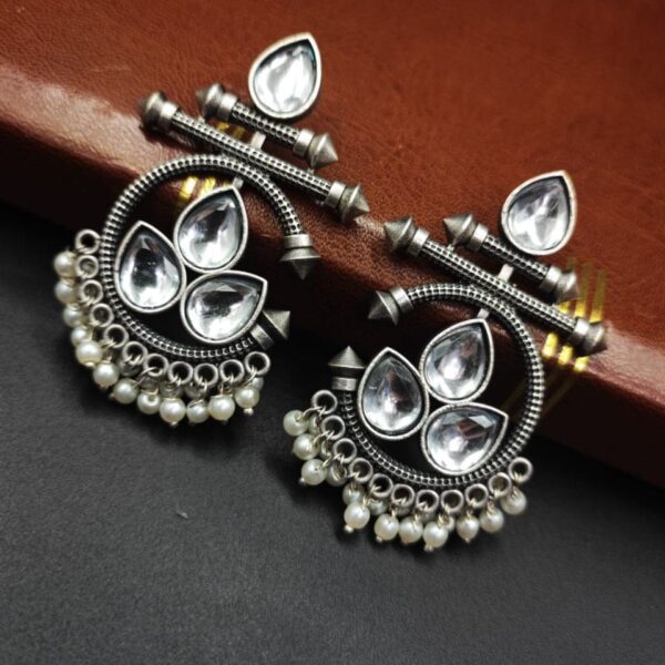 Designer Oxidised Silver Look aLike Unique Dangler Earrings - "White"