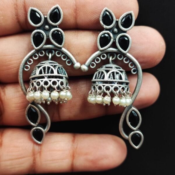 Unique Oxidised Jhumki Earring | Silver Look aLike Jhumka - "Black"