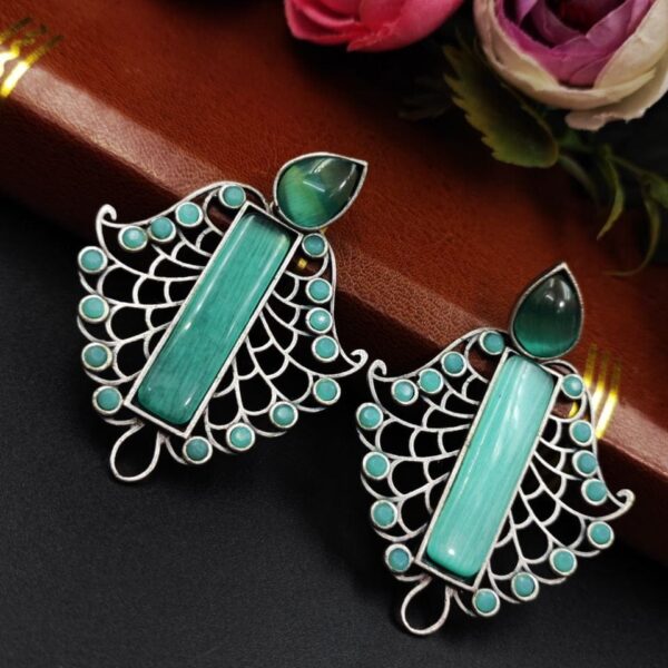 Bollywood Style Oxidised Earrings: Stunning Dangler Studs - "Mint"