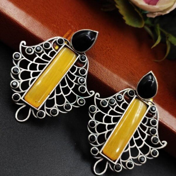 Bollywood Style Oxidised Earrings: Stunning Dangler Studs - "Yellow-black"
