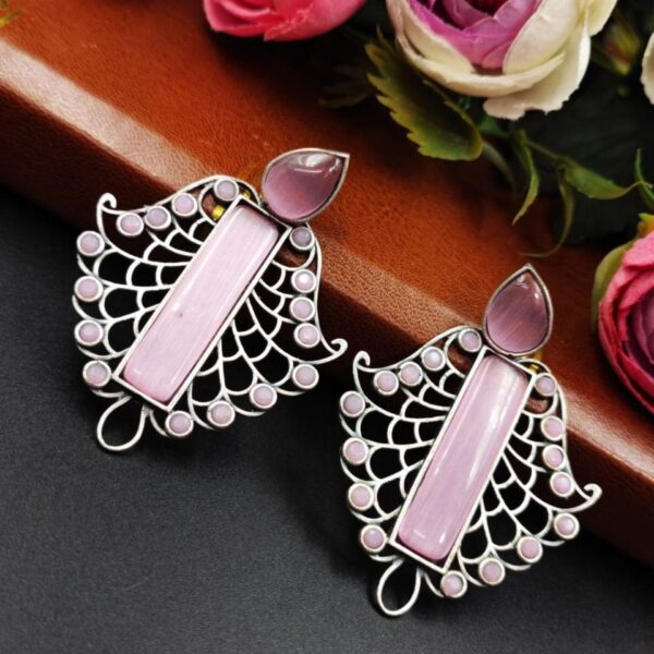 Bollywood Style Oxidised Earrings: Stunning Dangler Studs - "Babypink"