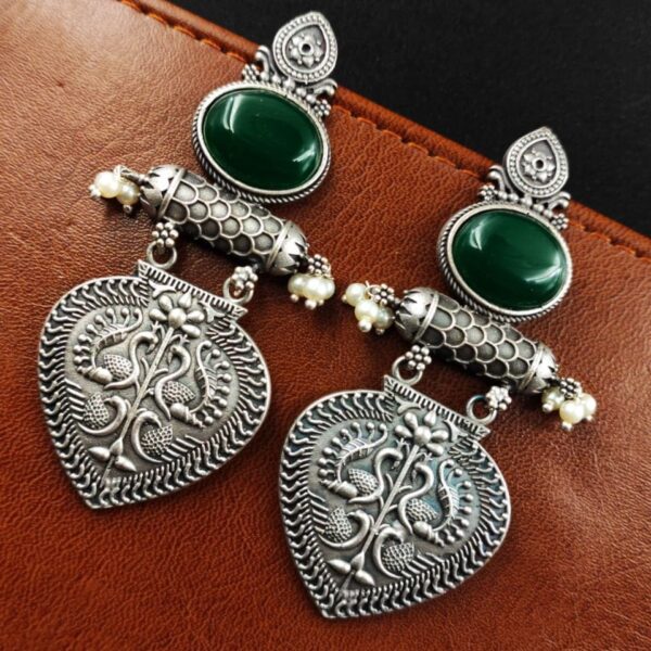 Dangler Stone Earrings - Affordable Silver Look Like Monalisa Stud - "Green"