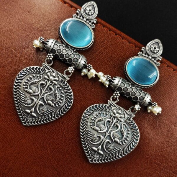 Dangler Stone Earrings - Affordable Silver Look Like Monalisa Stud - "Aqua"