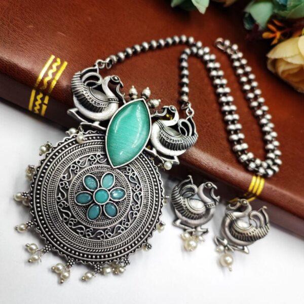 Gorgeous Oxidized Peacock Necklace: Unleash Your Style with Exquisite Elegance - "Mint"