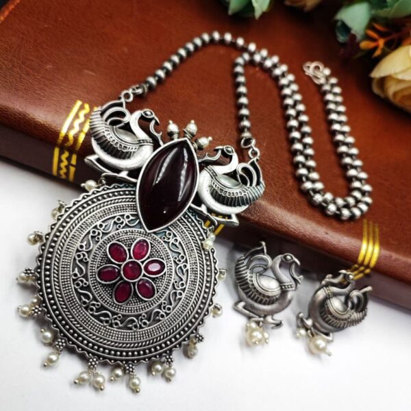 Gorgeous Oxidized Peacock Necklace: Unleash Your Style with Exquisite Elegance - "Red"