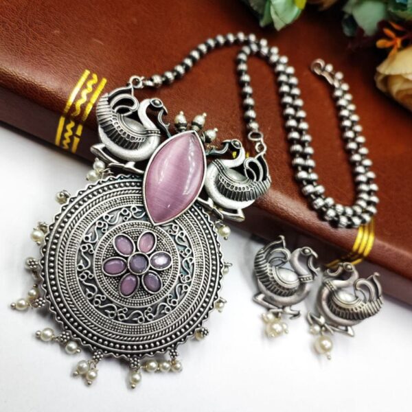 Gorgeous Oxidized Peacock Necklace: Unleash Your Style with Exquisite Elegance - "Babypink"