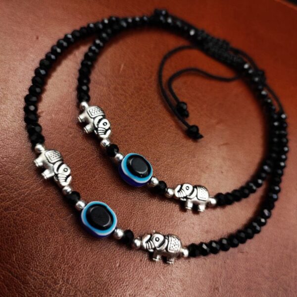 Oxdised Evil Eye Beads Anklets - Adjustable Size Anklet - "Elephant 2"