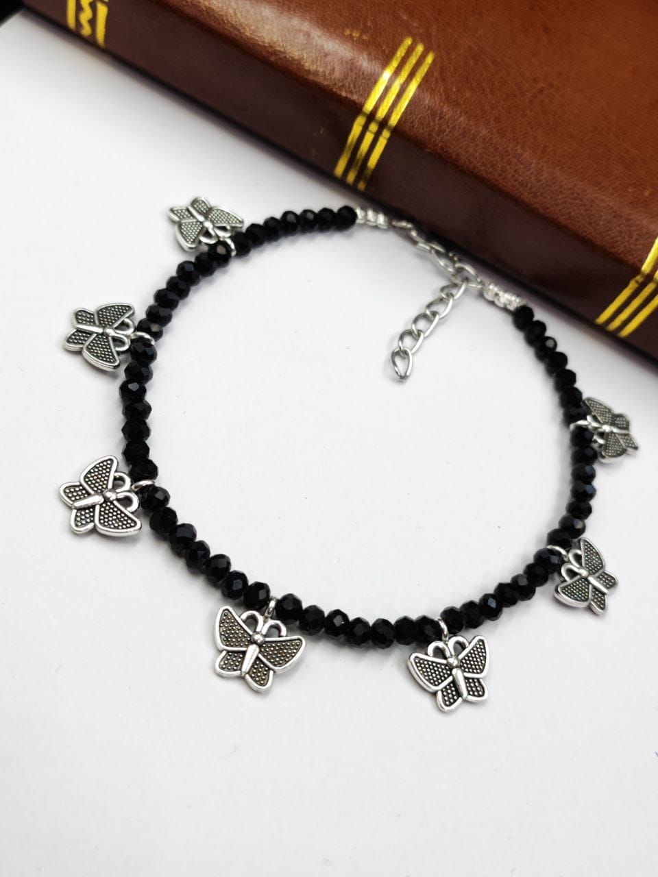 Butterfly Anklets | Black Crystal Beads Unique Oxidised Payal