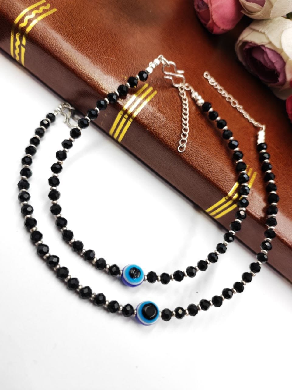 Affordable Silver Plated Evil Eye Beads Anklets for Girls - Image 2