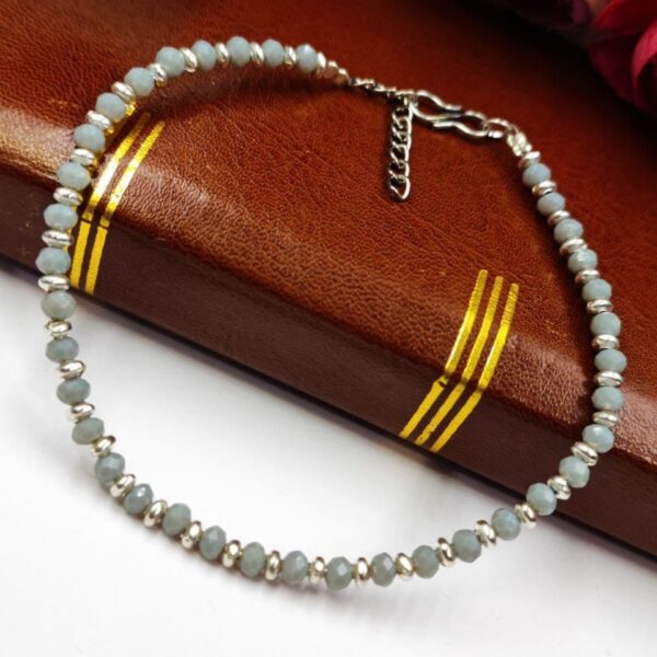 Oxidised Crystal Beads Anklet | Affordable Casual Wear Payal For Girls - "Grey"