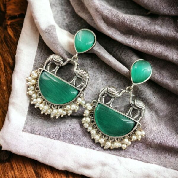 Designer Camel Earrings - Unique Stone Work Dangler Stud for Girls - "Mint"