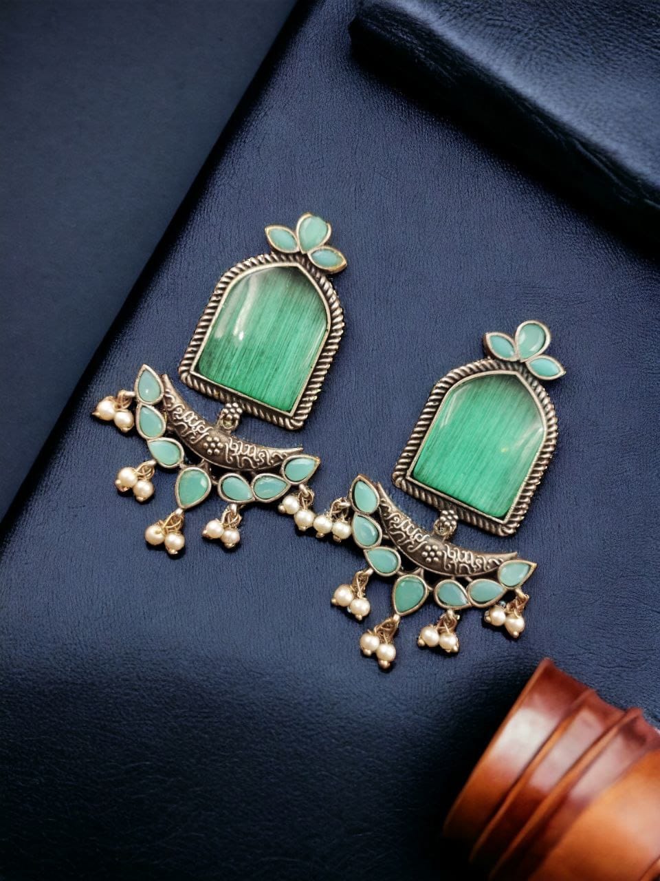 Fashionable Trendy Earrings - Best Silver Replica Jumbo Stone Dangler Earring - Image 6