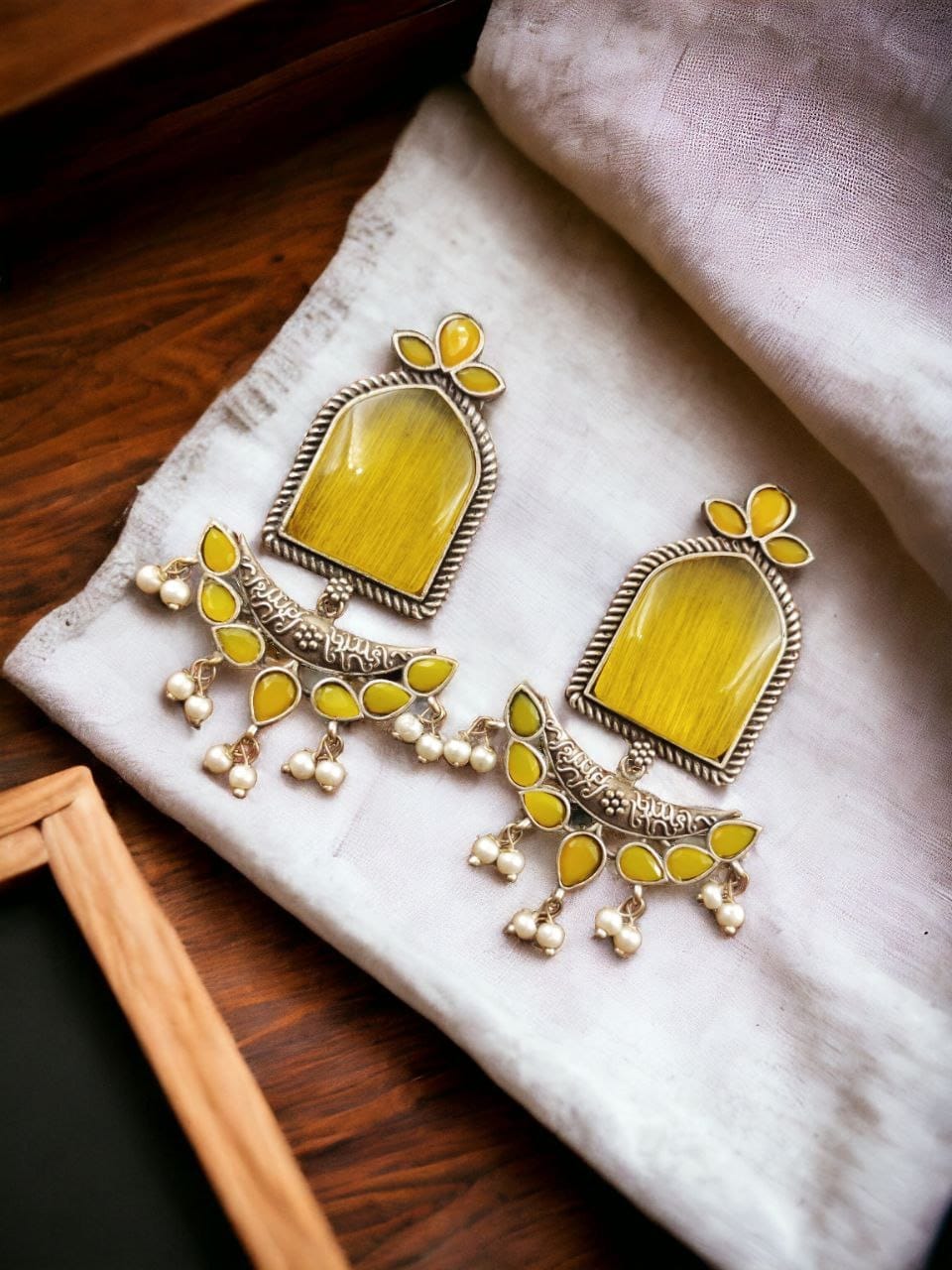 Fashionable Trendy Earrings - Best Silver Replica Jumbo Stone Dangler Earring - Image 7