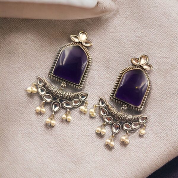 Fashionable Trendy Earrings - Best Silver Replica Jumbo Stone Dangler Earring - "Amethyst"