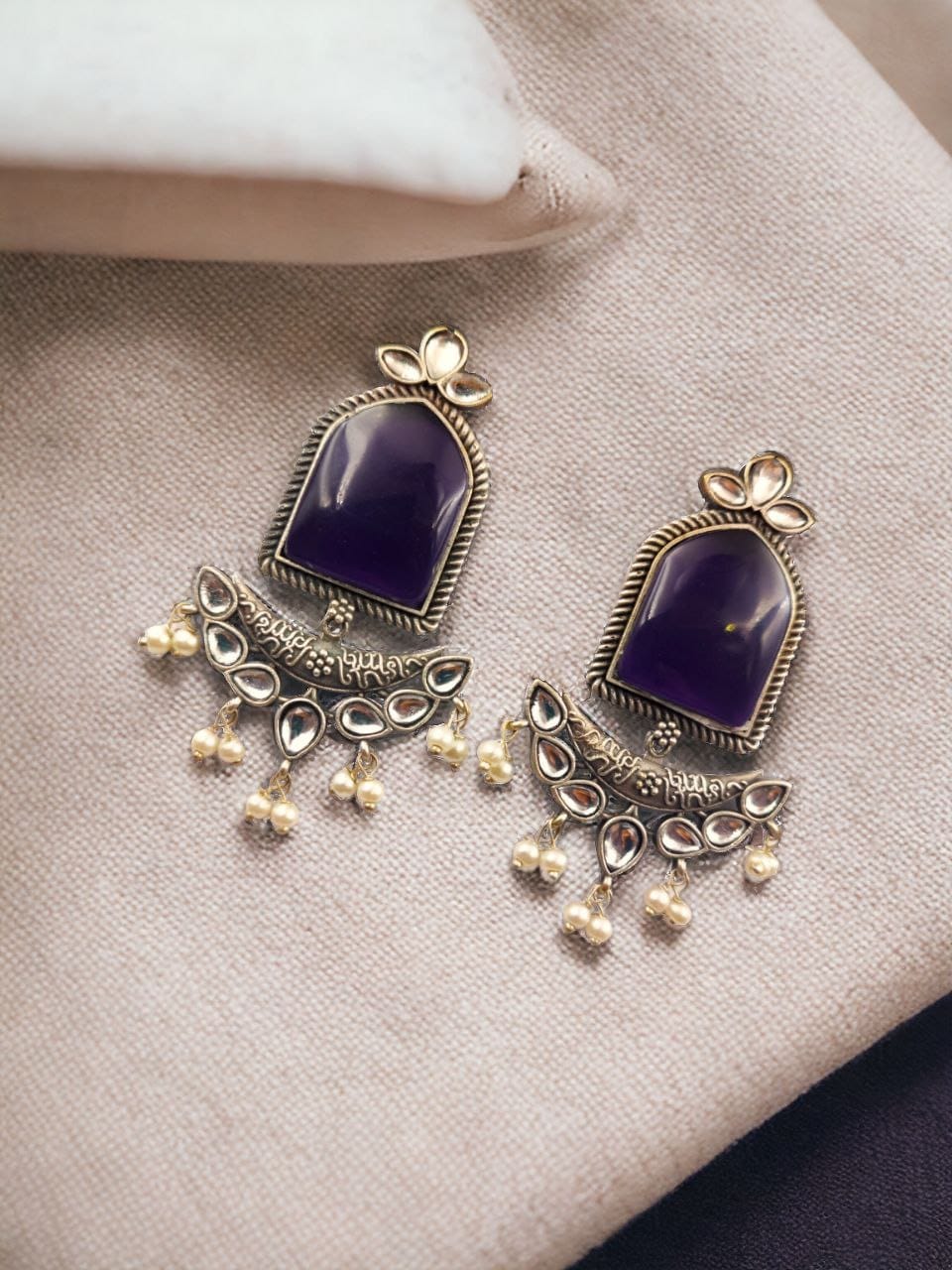 Fashionable Trendy Earrings - Best Silver Replica Jumbo Stone Dangler Earring - Image 9