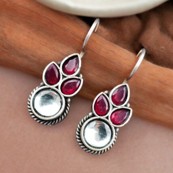 Trendy Silver Look Like Hook Earrings | Mind-blowing Oxidized Daily-wear Earrings - "Red"