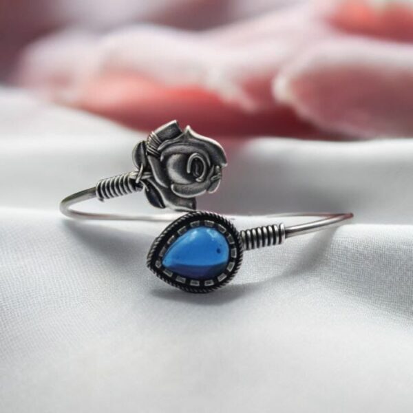Oxidised Silver Look Like Flower Bracelet with Monalisa Stone Work - "Blue"