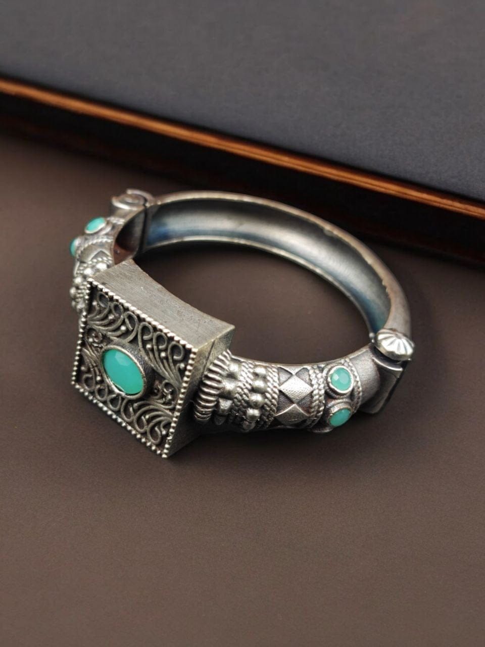 Silver Look Bangle | Free Size Openable Kada | Oxidized Bracelet - Image 11