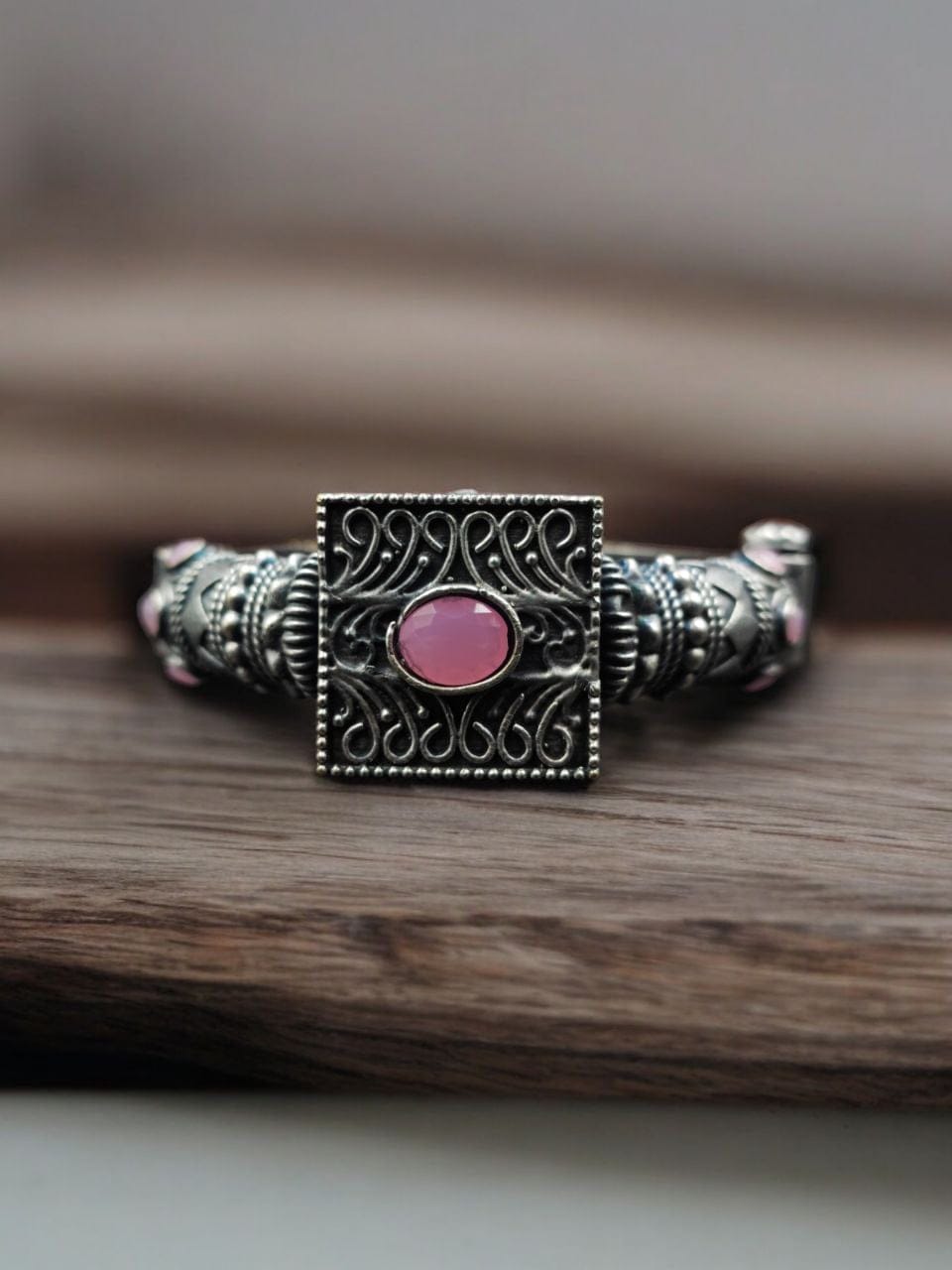 Silver Look Bangle | Free Size Openable Kada | Oxidized Bracelet - Image 10