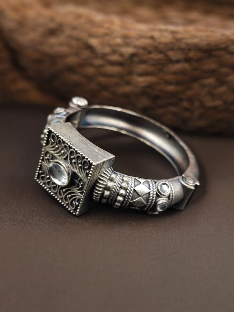 Silver Look Bangle | Free Size Openable Kada | Oxidized Bracelet - Image 7