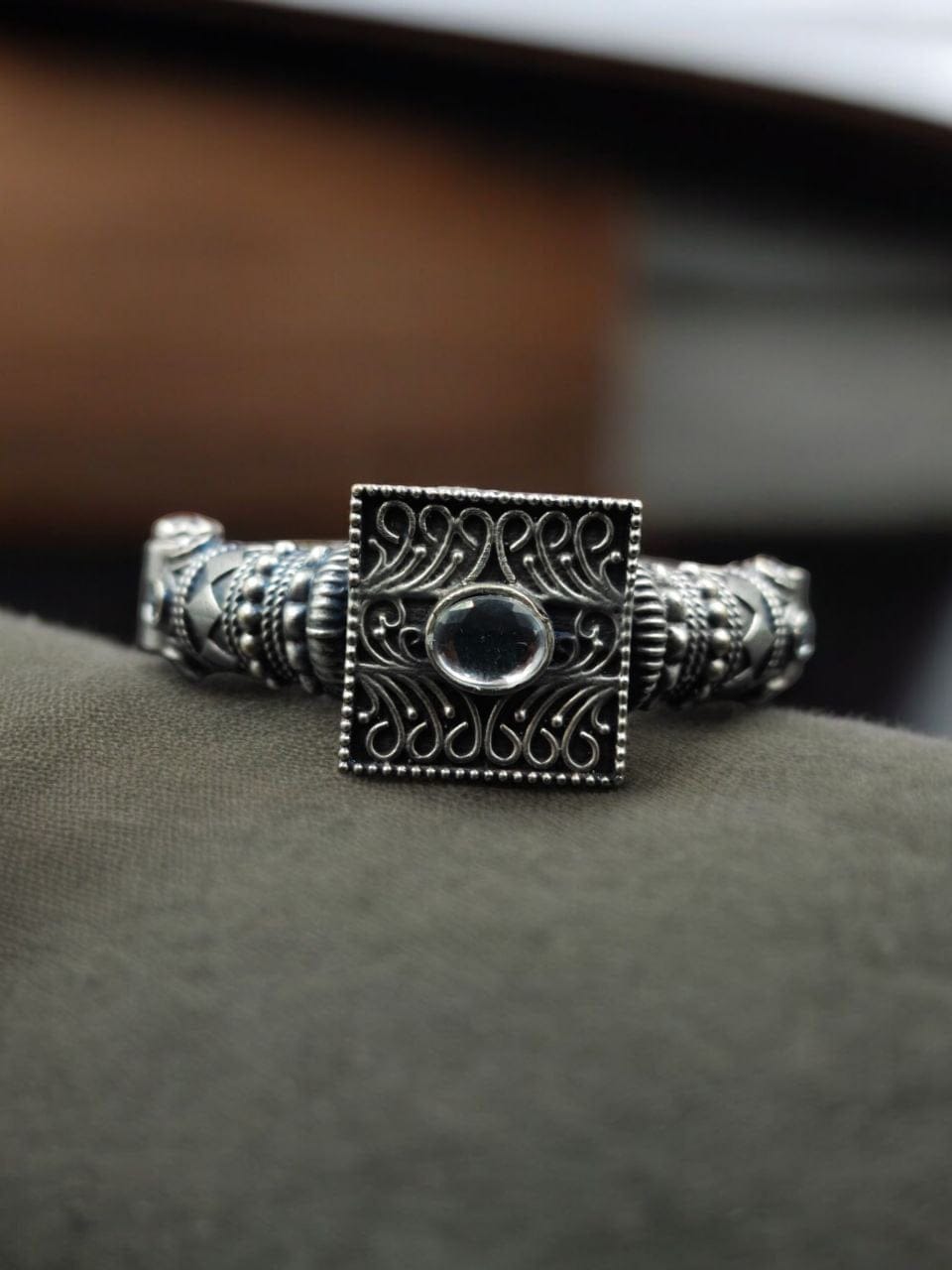 Silver Look Bangle | Free Size Openable Kada | Oxidized Bracelet - Image 8