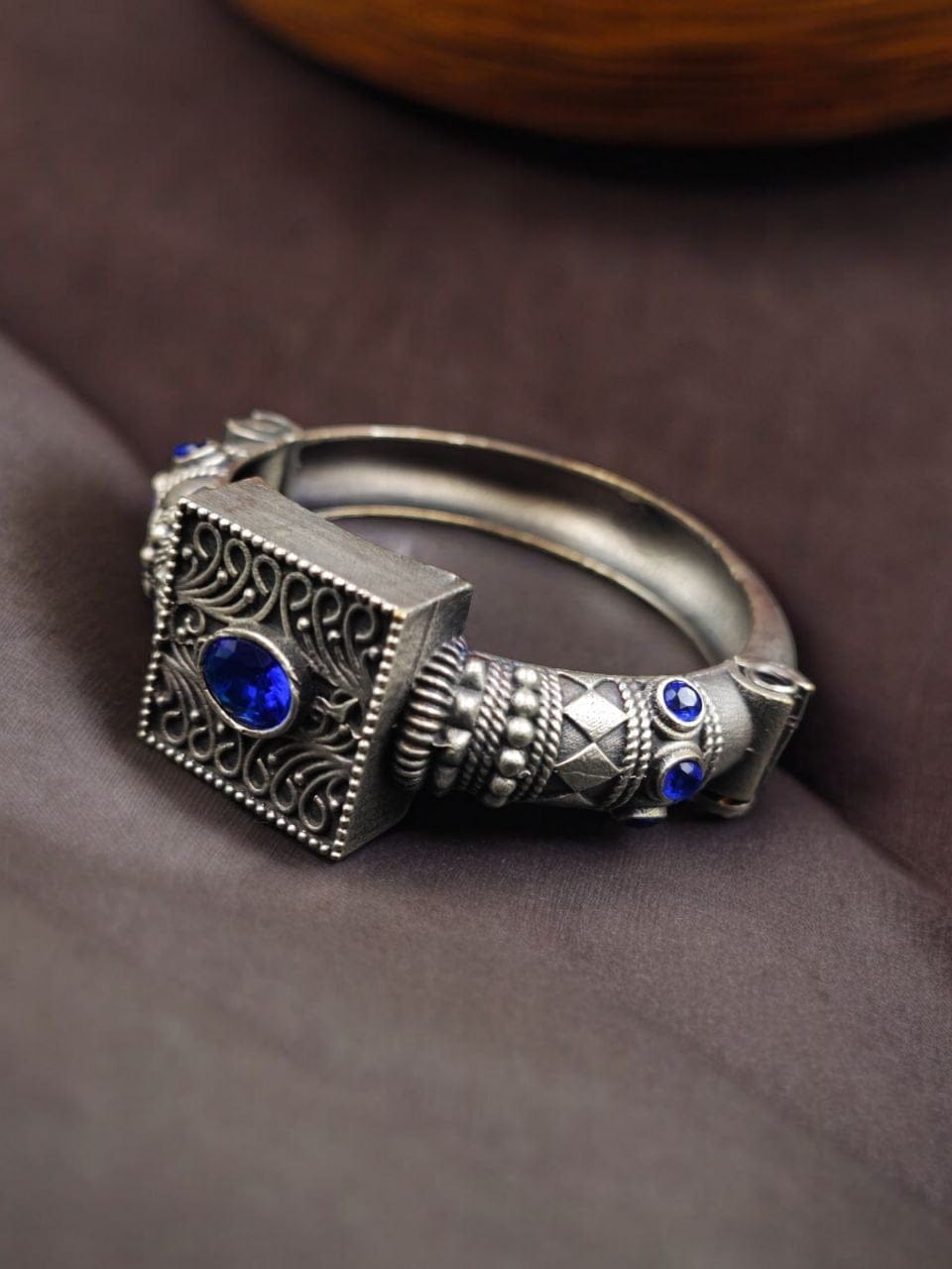 Silver Look Bangle | Free Size Openable Kada | Oxidized Bracelet - Image 4