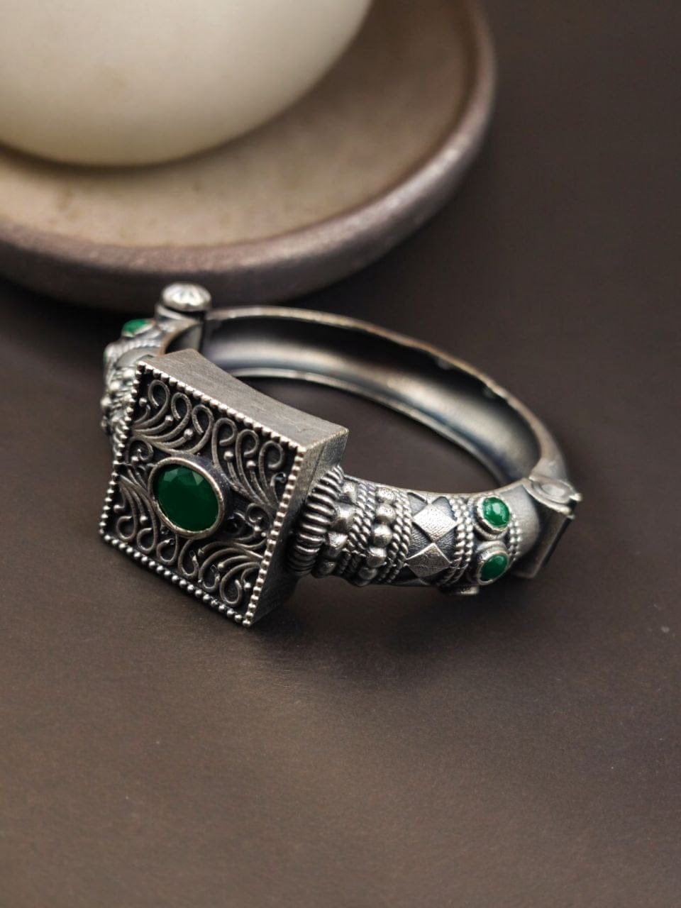 Silver Look Bangle | Free Size Openable Kada | Oxidized Bracelet - Image 2