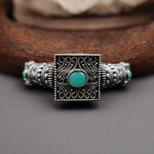 Silver Look Bangle | Free Size Openable Kada | Oxidized Bracelet - "Mint"