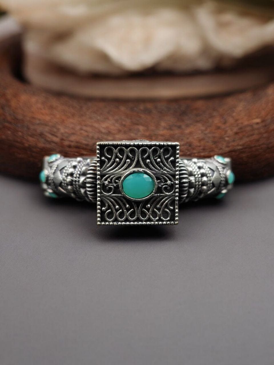 Silver Look Bangle | Free Size Openable Kada | Oxidized Bracelet - Image 12