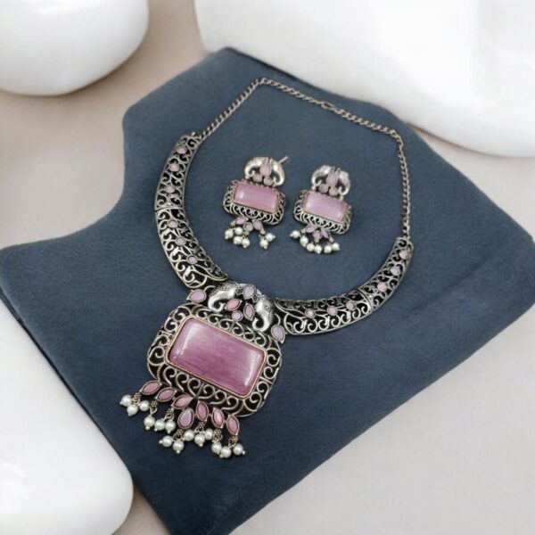 Antique Elephant Design Hasali Necklace Set | Best Vintage Jewelry - "Babypink"