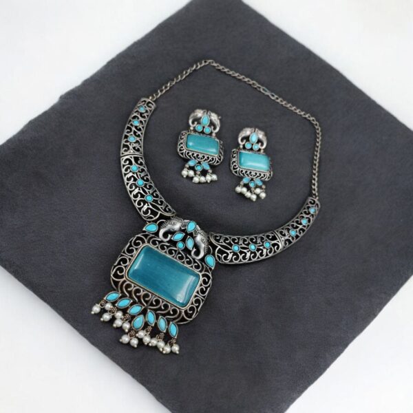 Antique Elephant Design Hasali Necklace Set | Best Vintage Jewelry - "Aqua"