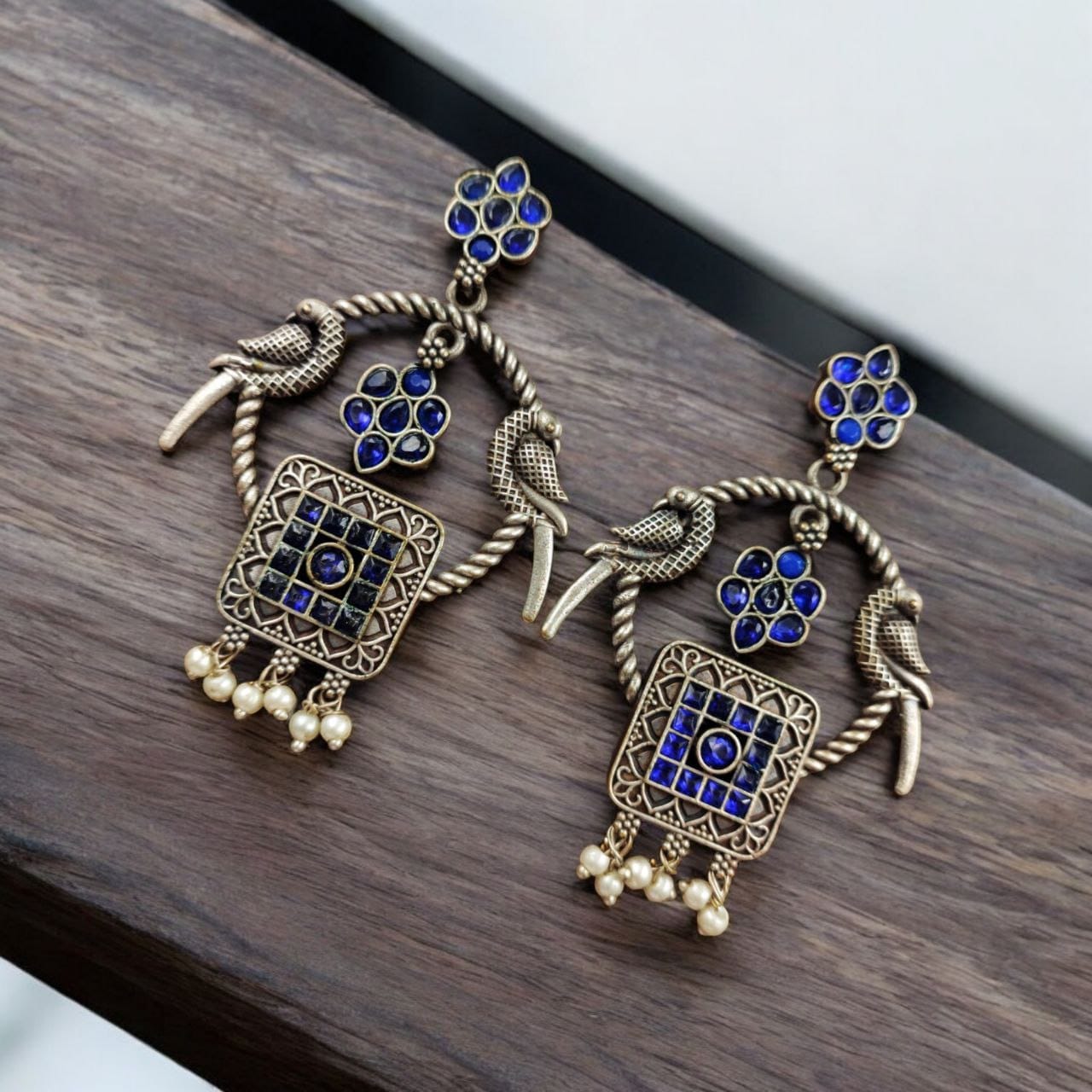 Silver Replica Peacock Style Earrings | Adorable Traditional Dangler Stud Jewelry - Image 4