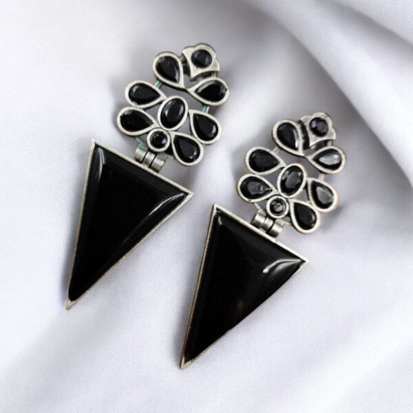 Designer Monalisa Silver Replica Dangler Earrings | Best Party-wear Jewelry - "Black"