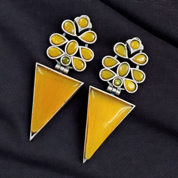 Designer Monalisa Silver Replica Dangler Earrings | Best Party-wear Jewelry - "Yellow"