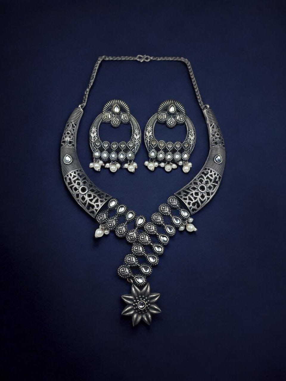 Silver Replica Hasali Necklace | Antique Designer Oxidized Jewelry