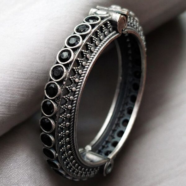 Antique Silver Replica Bracelet | Unique Silver Look Kada Bangle - "Black"