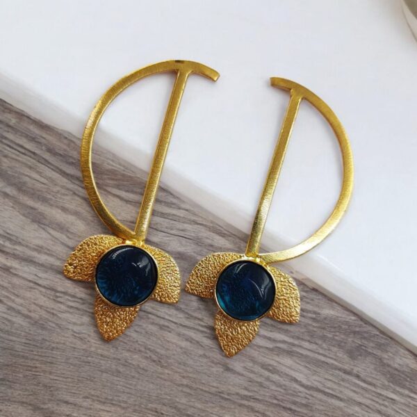 Light Weight Gold Polish Contemporary Earrings | Casual Wear Jewelry - "Blue"