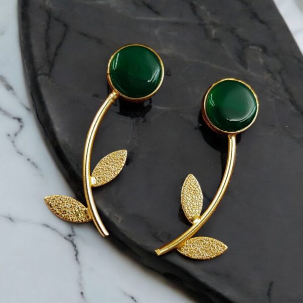 Flower Style Contemporary Earrings | Best Gold-Plated Premium Jewelry - "Green"