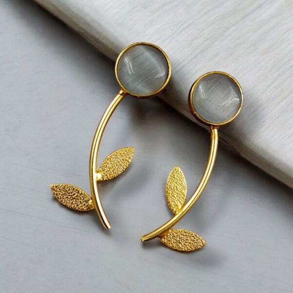 Flower Style Contemporary Earrings | Best Gold-Plated Premium Jewelry - "Grey"