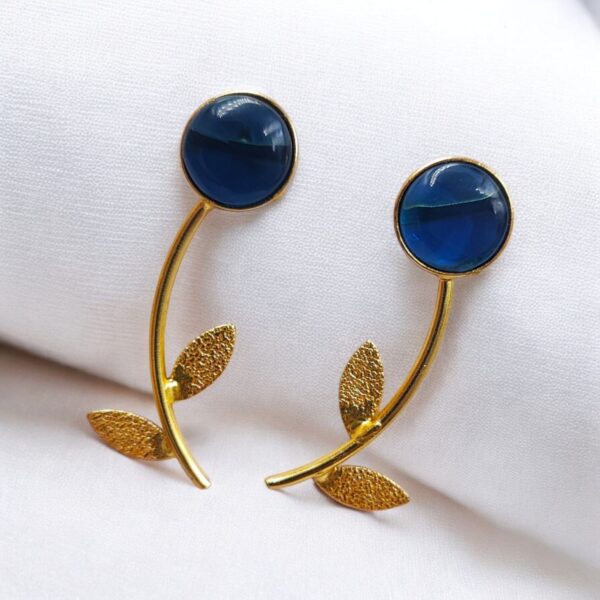 Flower Style Contemporary Earrings | Best Gold-Plated Premium Jewelry - "Blue"