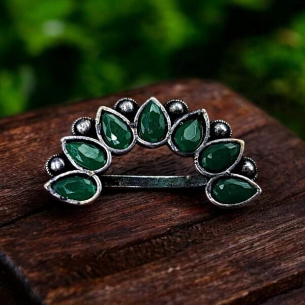 Silver Plated Oxidised Maharashtrian Nath | Affordable Marathi Nosepin For Girls - "Green"