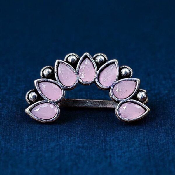 Silver Plated Oxidised Maharashtrian Nath | Affordable Marathi Nosepin For Girls - "Babypink"