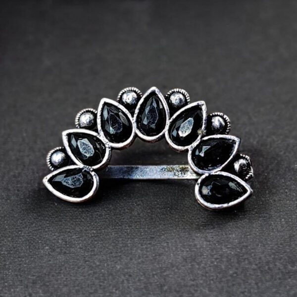 Silver Plated Oxidised Maharashtrian Nath | Affordable Marathi Nosepin For Girls - "Black"