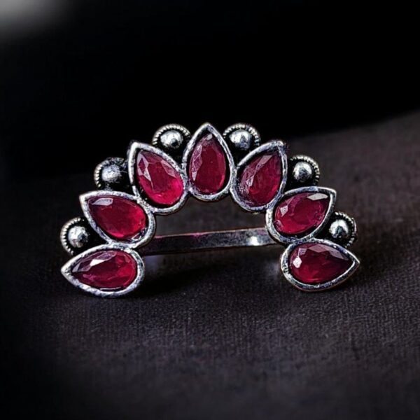 Silver Plated Oxidised Maharashtrian Nath | Affordable Marathi Nosepin For Girls - "Red"