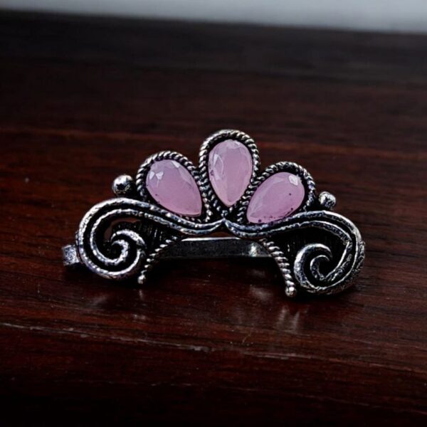 Silver Plated Marathi Nath | Best Press Nosepin in Maharashtrian Style - "Babypink"